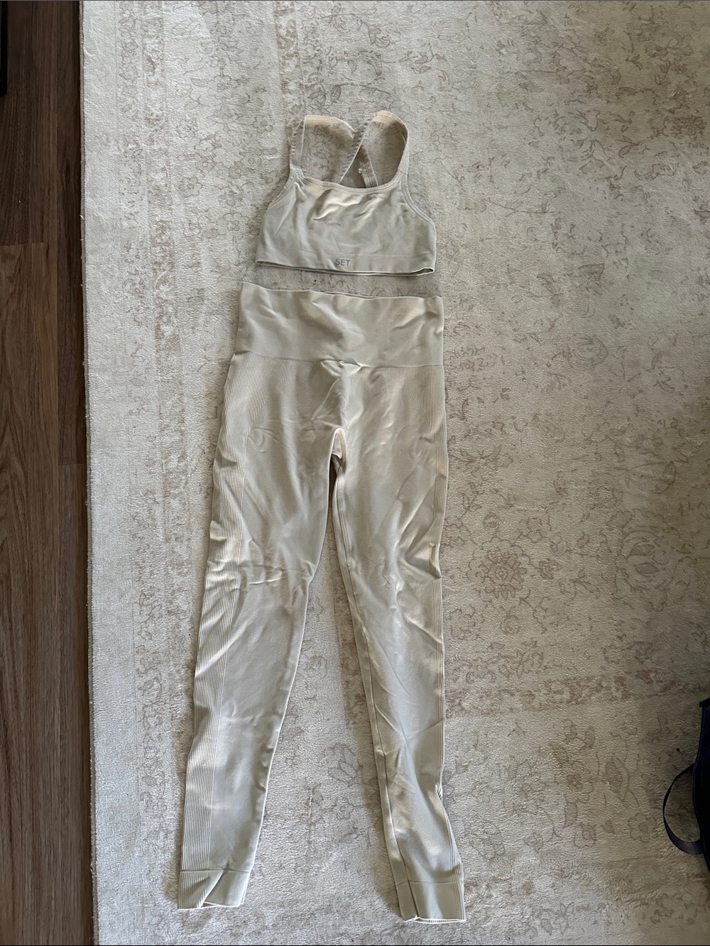 SET Active Cream Ribbed High-Waist Leggings with Matching Sports Bra